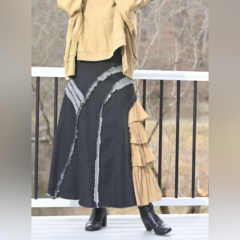 Denim Black and Tan Women's Skirt